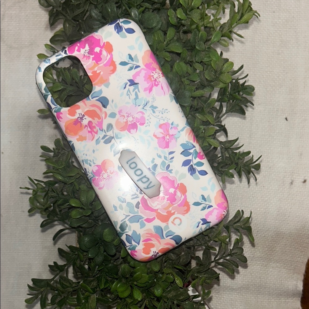 Pink and Blue Floral iPhone 11 Loopy Case with Watercolor Design